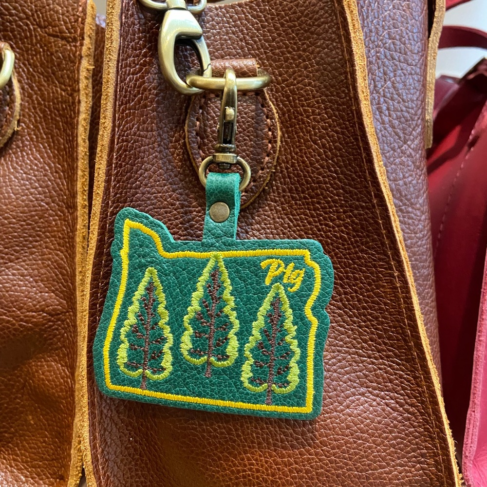 Portland Leather Green & Yellow Tree Patch Keychain
